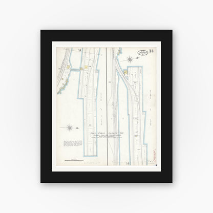 Old map wall art mockup — black gallery frame with white mat — Sanborn Fire Insurance Map from Crockett, Contra Costa County, California (1899), Sheet #0014