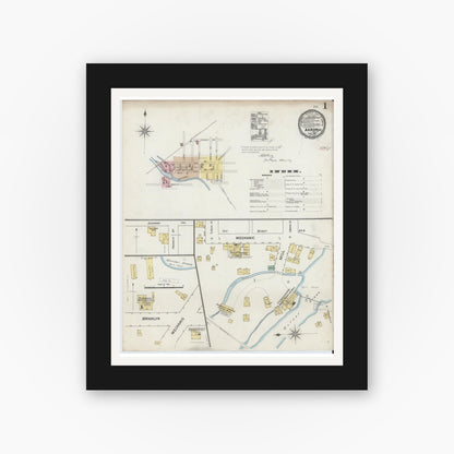Old map wall art mockup — black gallery frame with white mat — Sanborn Fire Insurance Map from Akron, Erie County, New York (1889) - Complete Map Set