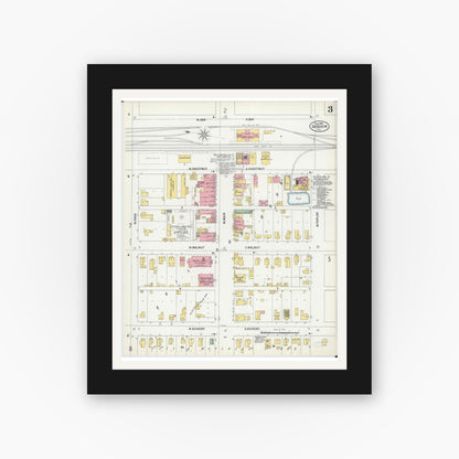 Old map wall art mockup — black gallery frame with white mat — Sanborn Fire Insurance Map from Du Quoin, Perry County, Illinois (1900), Sheet #0003