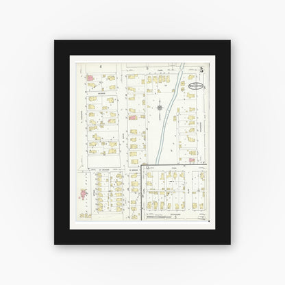 Old map wall art mockup — black gallery frame with white mat — Sanborn Fire Insurance Map from Winchester, Randolph County, Indiana (1914), Sheet #0005