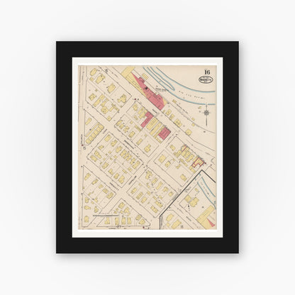Old map wall art mockup — black gallery frame with white mat — Sanborn Fire Insurance Map from Marinette, Marinette County, Wisconsin (1921), Sheet #0016