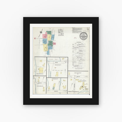 Old map wall art mockup — black gallery frame with white mat — Sanborn Fire Insurance Map from Foxboro, Norfolk County, Massachusetts (1911), Sheet #0001