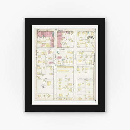 Old map wall art mockup — black gallery frame with white mat — Sanborn Fire Insurance Map from Sherman, Grayson County, Texas (1892), Sheet #0008