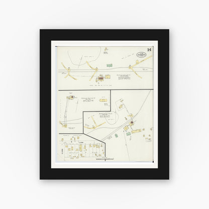 Old map wall art mockup — black gallery frame with white mat — Sanborn Fire Insurance Map from Ironwood, Gogebic County, Michigan (1898), Sheet #0014
