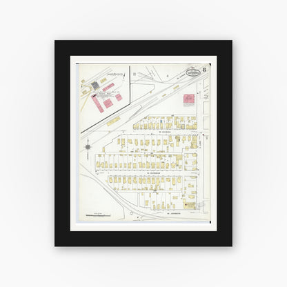 Old map wall art mockup — black gallery frame with white mat — Sanborn Fire Insurance Map from Ishpeming, Marquette County, Michigan (1917), Sheet #0008