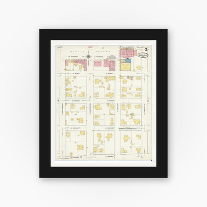 Old map wall art mockup — black gallery frame with white mat — Sanborn Fire Insurance Map from Marshall, Harrison County, Texas (1915), Sheet #0003
