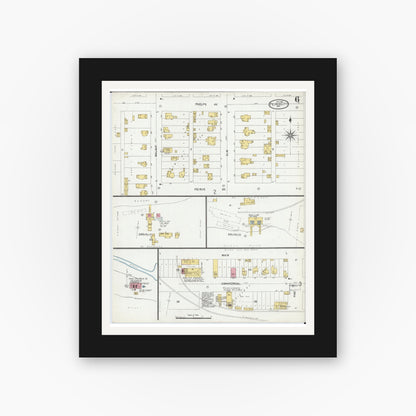 Old map wall art mockup — black gallery frame with white mat — Sanborn Fire Insurance Map from Pierce City, Lawrence County, Missouri (1902), Sheet #0006