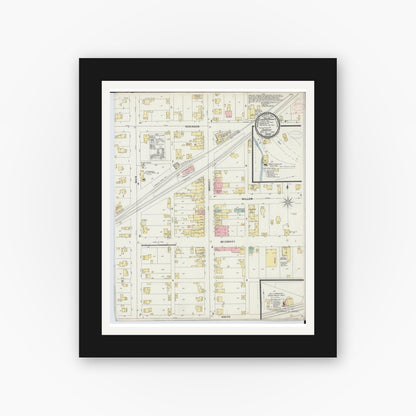 Old map wall art mockup — black gallery frame with white mat — Sanborn Fire Insurance Map from Shreve, Wayne County, Ohio (1898), Sheet #0001