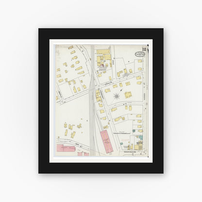 Old map wall art mockup — black gallery frame with white mat — Sanborn Fire Insurance Map from Taunton, Bristol County, Massachusetts (1893), Sheet #0012