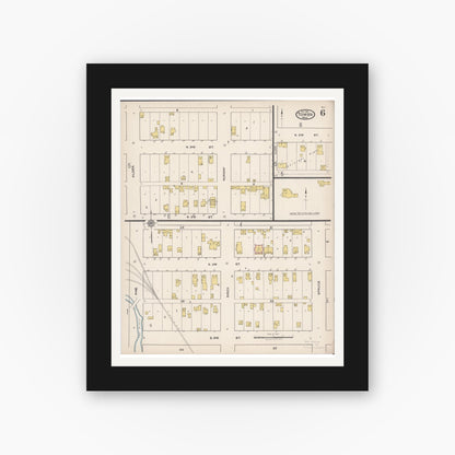 Old map wall art mockup — black gallery frame with white mat — Sanborn Fire Insurance Map from Tower, Saint Louis County, Minnesota (1921), Sheet #0006