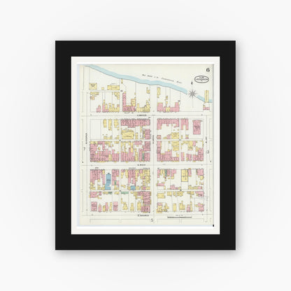 Old map wall art mockup — black gallery frame with white mat — Sanborn Fire Insurance Map from Lock Haven, Clinton County, Pennsylvania (1896), Sheet #0006