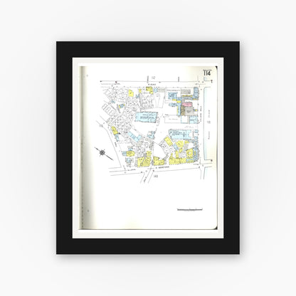 Old map wall art mockup — black gallery frame with white mat — Sanborn Fire Insurance Map from Honolulu, Oahu County, Hawaii (1955), Sheet #0114
