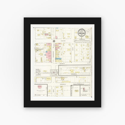 Old map wall art mockup — black gallery frame with white mat — Sanborn Fire Insurance Map from Stratford, Hamilton County, Iowa (1915), Sheet #0001