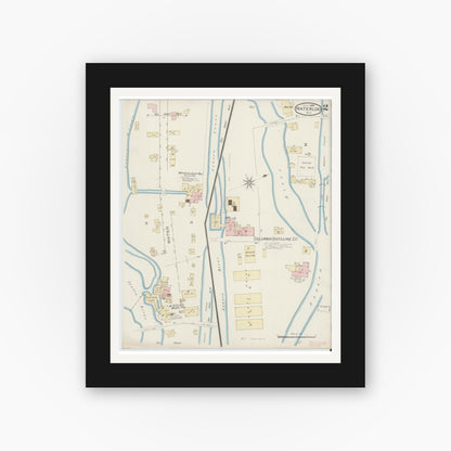 Old map wall art mockup — black gallery frame with white mat — Sanborn Fire Insurance Map from Waterloo, Seneca County, New York (1886), Sheet #0002