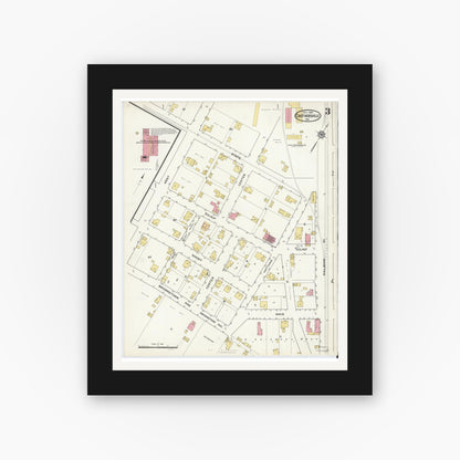 Old map wall art mockup — black gallery frame with white mat — Sanborn Fire Insurance Map from Crothersville, Jackson County, Indiana (1916), Sheet #0003