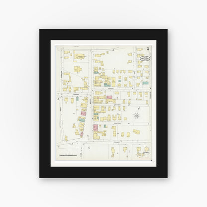 Old map wall art mockup — black gallery frame with white mat — Sanborn Fire Insurance Map from Danvers, Essex County, Massachusetts (1897), Sheet #0005