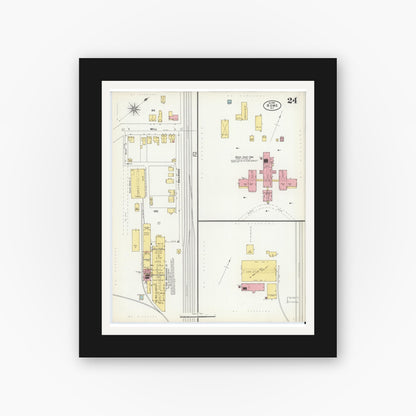 Old map wall art mockup — black gallery frame with white mat — Sanborn Fire Insurance Map from Rome, Oneida County, New York (1899), Sheet #0024