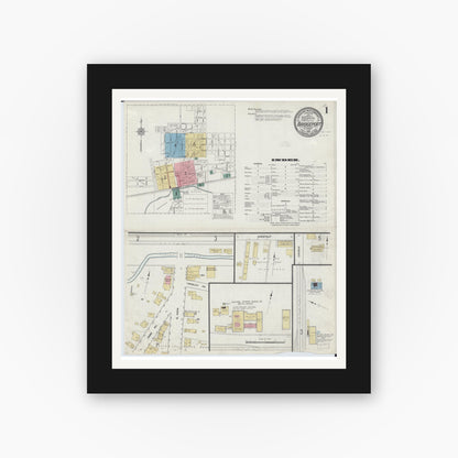 Old map wall art mockup — black gallery frame with white mat — Sanborn Fire Insurance Map from Bridgeport, Lawrence County, Illinois (1912), Sheet #0001