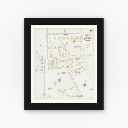 Old map wall art mockup — black gallery frame with white mat — Sanborn Fire Insurance Map from Northampton, Hampshire County, Massachusetts (1895), Sheet #0006
