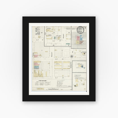 Old map wall art mockup — black gallery frame with white mat — Sanborn Fire Insurance Map from Abilene, Taylor County, Texas (1891), Sheet #0001