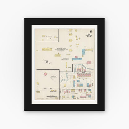 Old map wall art mockup — black gallery frame with white mat — Sanborn Fire Insurance Map from Bristol, Bucks County, Pennsylvania (1915), Sheet #0015