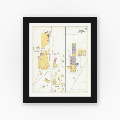 Old map wall art mockup — black gallery frame with white mat — Sanborn Fire Insurance Map from Washington, Washington County, Pennsylvania (1904), Sheet #0031