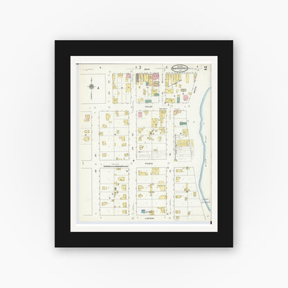 Old map wall art mockup — black gallery frame with white mat — Sanborn Fire Insurance Map from Black River Falls, Jackson County, Wisconsin (1909), Sheet #0002