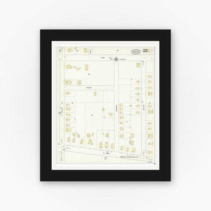 Old map wall art mockup — black gallery frame with white mat — Sanborn Fire Insurance Map from Newark, Wayne County, New York (1912), Sheet #0023