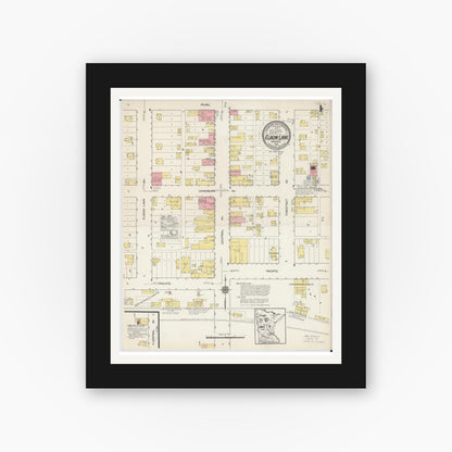 Old map wall art mockup — black gallery frame with white mat — Sanborn Fire Insurance Map from Elbow Lake, Grant County, Minnesota (1915) - Complete Map Set