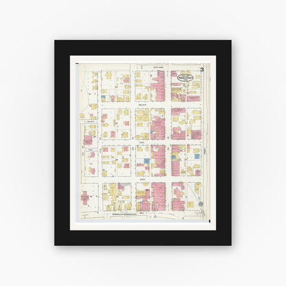 Old map wall art mockup — black gallery frame with white mat — Sanborn Fire Insurance Map from Middleport, Meigs County, Ohio (1916), Sheet #0003