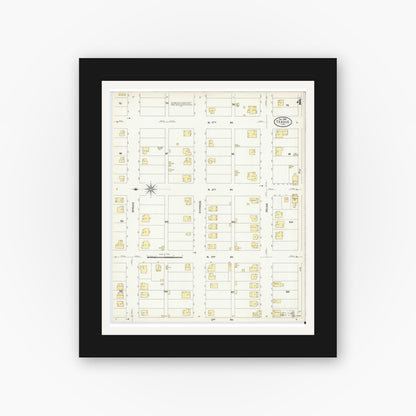 Old map wall art mockup — black gallery frame with white mat — Sanborn Fire Insurance Map from Teague, Freestone County, Texas (1908), Sheet #0004