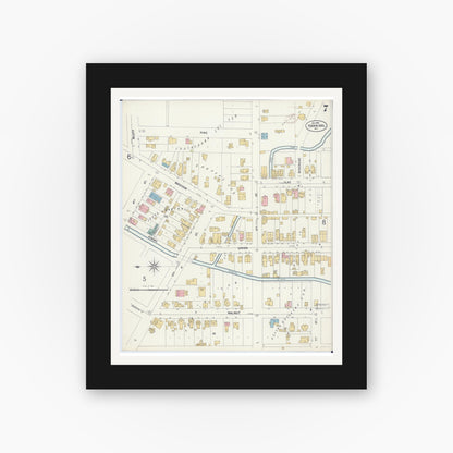 Old map wall art mockup — black gallery frame with white mat — Sanborn Fire Insurance Map from Hannibal, Marion County, Missouri (1899), Sheet #0007