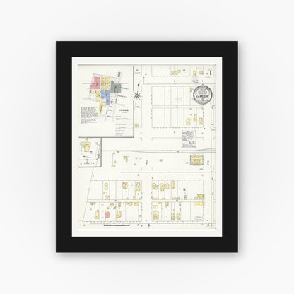 Old map wall art mockup — black gallery frame with white mat — Sanborn Fire Insurance Map from Lemoore, Kings County, California (1909) - Complete Map Set