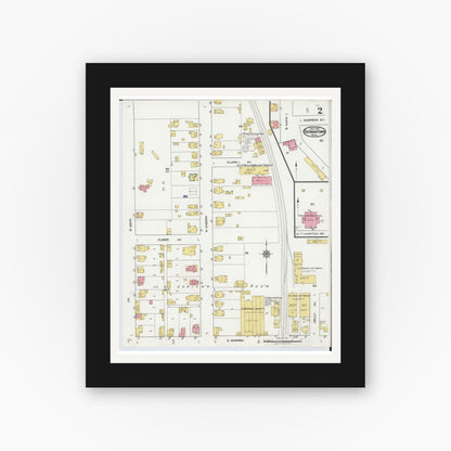 Old map wall art mockup — black gallery frame with white mat — Sanborn Fire Insurance Map from Germantown, Montgomery County, Ohio (1921), Sheet #0002