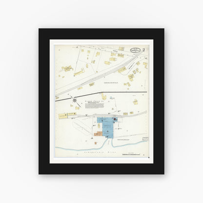 Old map wall art mockup — black gallery frame with white mat — Sanborn Fire Insurance Map from Harrisville, Lewis County, New York (1912), Sheet #0002