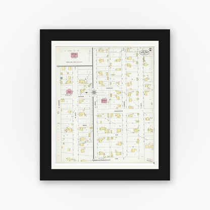 Old map wall art mockup — black gallery frame with white mat — Sanborn Fire Insurance Map from Waveland, Montgomery County, Indiana (1902), Sheet #0002