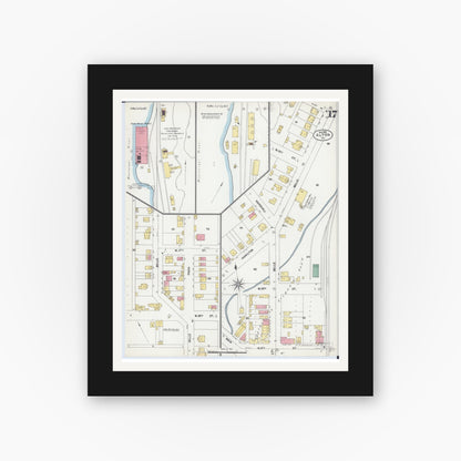 Old map wall art mockup — black gallery frame with white mat — Sanborn Fire Insurance Map from Alton, Madison County, Illinois (1902), Sheet #0017