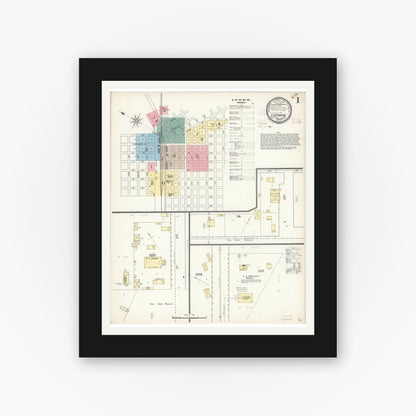Old map wall art mockup — black gallery frame with white mat — Sanborn Fire Insurance Map from Livermore, Alameda County, California (1893) - Complete Map Set