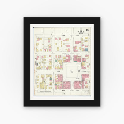 Old map wall art mockup — black gallery frame with white mat — Sanborn Fire Insurance Map from Mount Vernon, Knox County, Ohio (1907), Sheet #0010