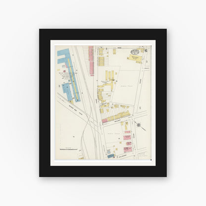 Old map wall art mockup — black gallery frame with white mat — Sanborn Fire Insurance Map from Bristol, Bucks County, Pennsylvania (1915), Sheet #0006