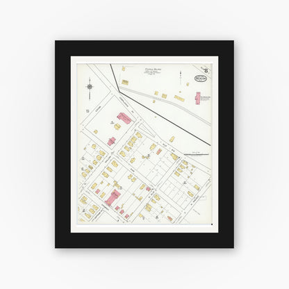 Old map wall art mockup — black gallery frame with white mat — Sanborn Fire Insurance Map from Beacon, Dutchess County, New York (1919), Sheet #0008