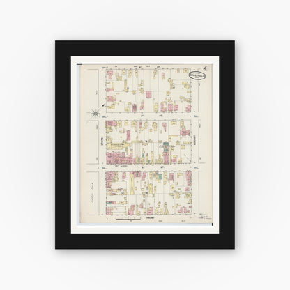 Old map wall art mockup — black gallery frame with white mat — Sanborn Fire Insurance Map from Gallipolis, Gallia County, Ohio (1890), Sheet #0004