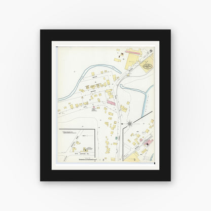 Old map wall art mockup — black gallery frame with white mat — Sanborn Fire Insurance Map from Pomeroy, Meigs County, Ohio (1908), Sheet #0009