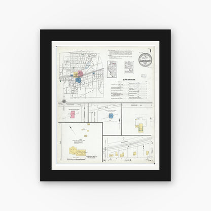 Old map wall art mockup — black gallery frame with white mat — Sanborn Fire Insurance Map from Glen Ellyn, Du Page County, Illinois (1919) - Complete Map Set
