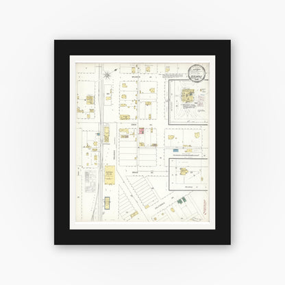 Old map wall art mockup — black gallery frame with white mat — Sanborn Fire Insurance Map from Beaumont, Riverside County, California (1900), Sheet #0001