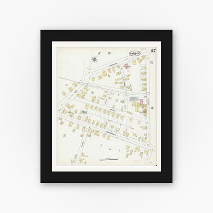 Old map wall art mockup — black gallery frame with white mat — Sanborn Fire Insurance Map from Newburyport, Essex County, Massachusetts (1906), Sheet #0027
