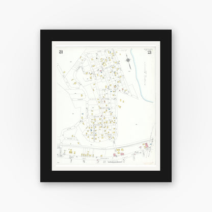 Old map wall art mockup — black gallery frame with white mat — Sanborn Fire Insurance Map from Lexington, Middlesex County, Massachusetts (1935), Sheet #0021