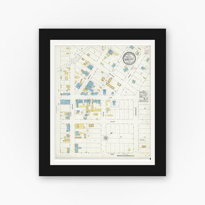 Old map wall art mockup — black gallery frame with white mat — Sanborn Fire Insurance Map from Brackettville, Kinney County, Texas (1905), Sheet #0001