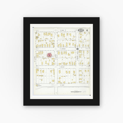 Old map wall art mockup — black gallery frame with white mat — Sanborn Fire Insurance Map from Bessemer, Gogebic County, Michigan (1917), Sheet #0006