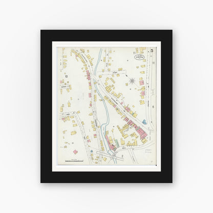 Old map wall art mockup — black gallery frame with white mat — Sanborn Fire Insurance Map from Sing Sing, Westchester County, New York (1897), Sheet #0005